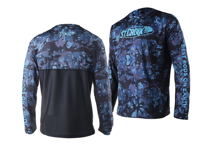 Chemise anti-UV de tournoi de pêche Mac de St. Croix Bleue